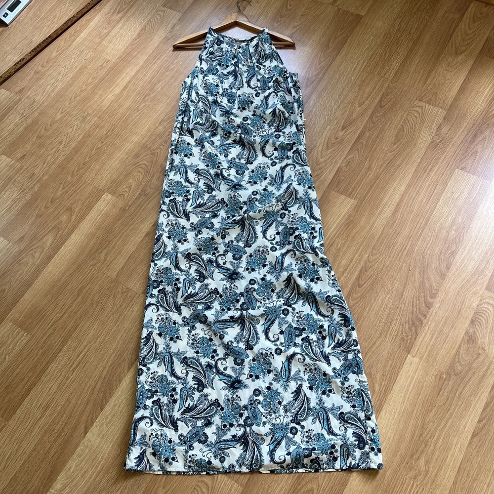 Loft Halter Maxi Dress Size 6 Paisley Coastal Beachy Summer Pleated Work Office - Picture 10 of 16